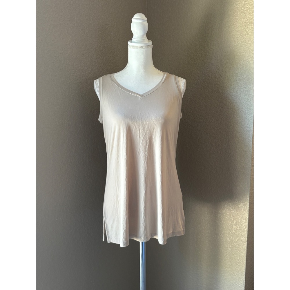 Susan Graver Womens Beige V-Neck Sleeveless‎ Tank Top Size S